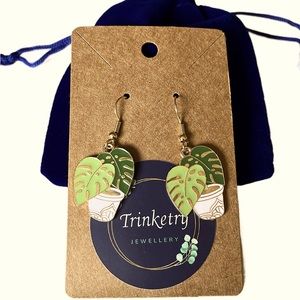 Monstera Plant Pot Earrings